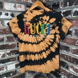 Gucci Rainbow Multicolor Logo with Cities Custom Bleach Spiral Tshirt